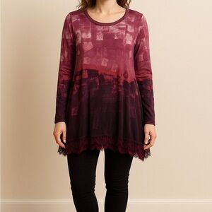LOGO Lori Goldstein Lagenlook Art to Wear Ombre Lace Hem Tunic Small Art Teacher